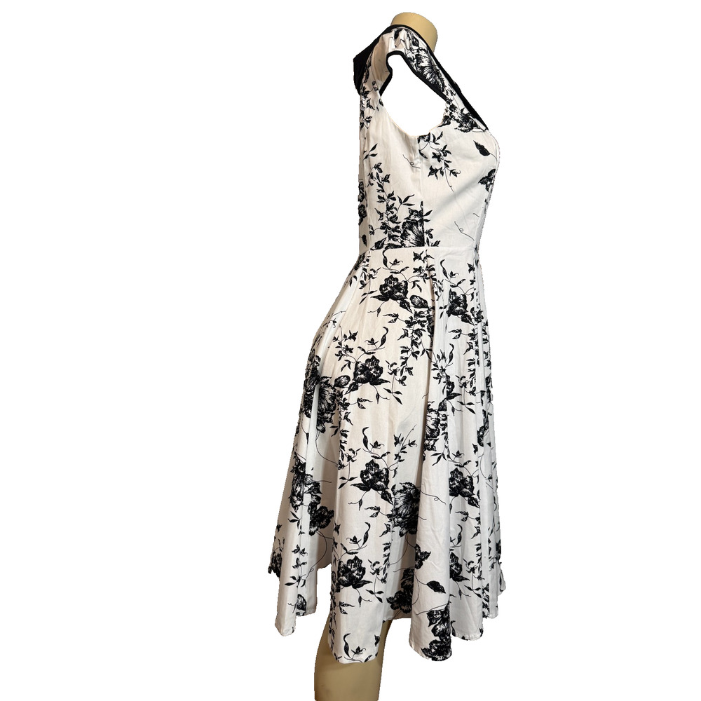 NWT H&R London Vintage Style Fit Flare Dress Sz 10 Black White Floral - Picture 6 of 14